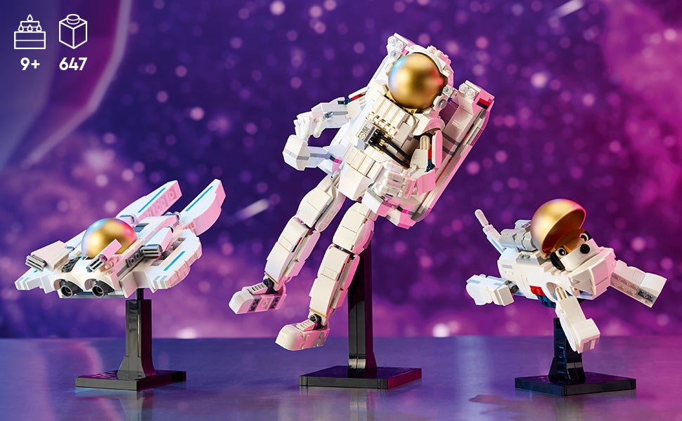 LEGO Creator 3 en 1 Juguete de Astronauta Espacial, Set de Construcción que se Transforma de Figura de Astronauta a Perro a Jet Víbora, Idea de Regalo con Temática Espacial para Niños y Niñas de 9