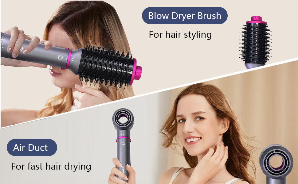 Cepillo secador de pelo 4 en 1, cepillo de soplado, multipeinador, secador de pelo desmontable de iones negativos con difusor, cepillo de aire caliente, con cepillo de peine para mujeres, salón, hogar