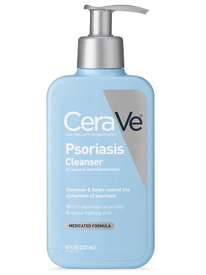 CeraVe Limpiador para el tratamiento de la psoriasis, con ácido salicílico para el alivio de la picazón de la piel seca y ácido láctico para la exfoliación, sin fragancias y probado contra alergias, 8