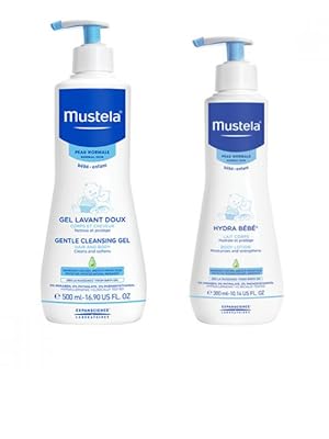 Mustela Set de regalo para la hora del baño para bebés, esenciales para el cuidado de la piel del bebé con aguacate natural, contiene loción corporal Hydra Bebe de 10.14 onzas líquidas y gel limpiador suave de 16.9 onzas líquidas, juego de 2 artículos