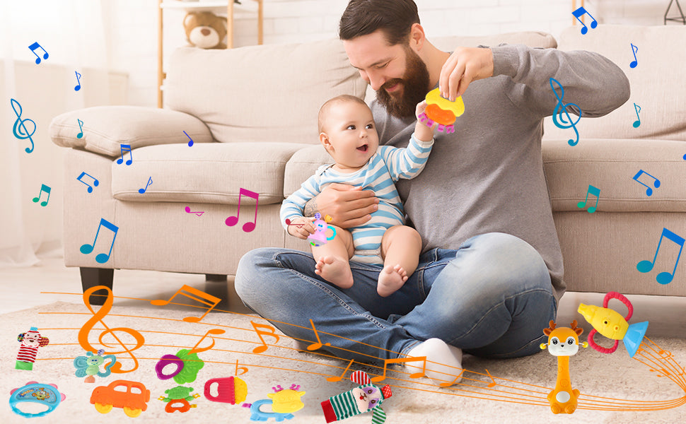 Cocurb Juego de 30 piezas de juguetes de bebé de alto contraste para bebés, sonajeros, juguetes de dentición y calcetines de muñeca, adecuado para 6 meses, regalo perfecto para bebés para niños y