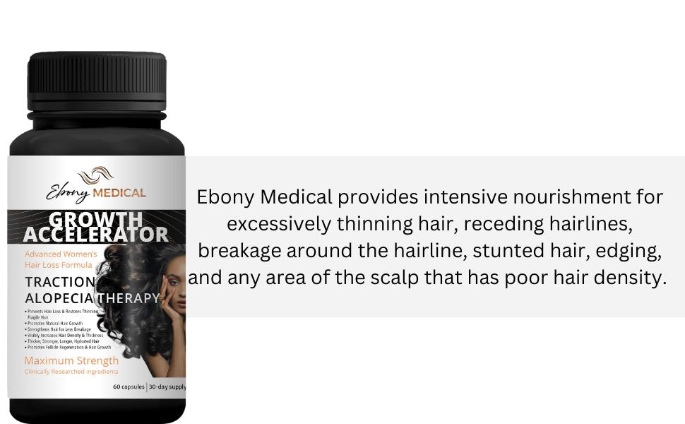 Suplemento médico de ébano para el cabello para mujeres de color - Adelgazamiento del cabello y apoyo de la alopecia de tracción - Impulso de queratina, nutrición folículo y vitaminas para la fuerza