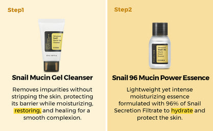 COSRX All About Snail Mucin - Juego de cuidado de la piel coreano, mini artículos esenciales de viaje, juego de regalo de tamaño de viaje con lavado facial de mucina de caracol, suero, crema hidratante y crema para ojos, kit rejuvenecedor