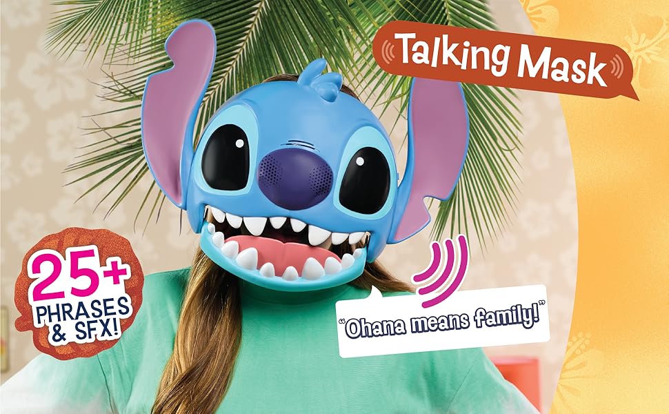 Máscara Parlante de Disney Stitch con Más de 25 Sonidos y Frases, Correas Ajustables, Disfraz para Niños, Vestir y Simular, Juguete para Fans, Niños, Niñas, Niños de 3 años en Adelante de Just Play