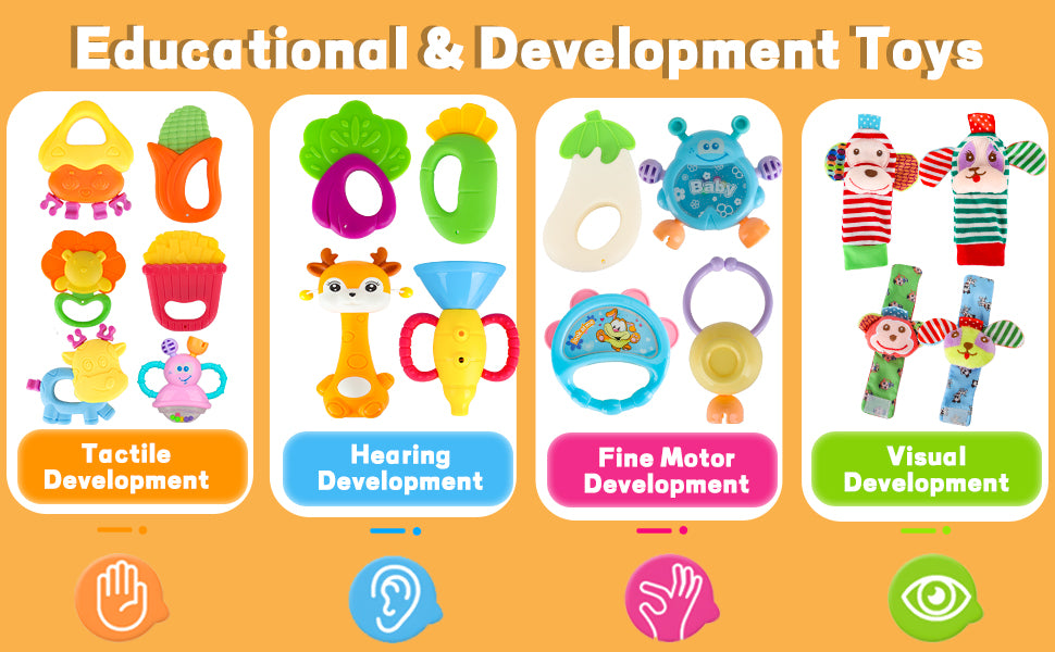 Cocurb Juego de 30 piezas de juguetes de bebé de alto contraste para bebés, sonajeros, juguetes de dentición y calcetines de muñeca, adecuado para 6 meses, regalo perfecto para bebés para niños y