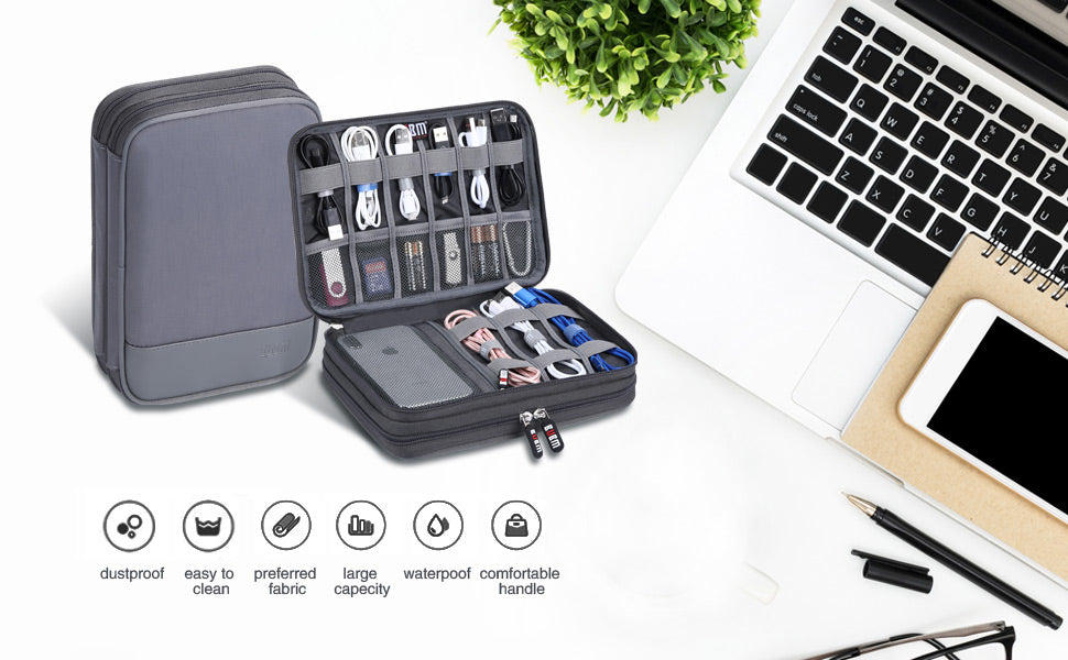 Bolsa organizadora de cables electrónicos, bolsa de almacenamiento portátil de doble capa para accesorios digitales electrónicos para funda de tarjeta SD, unidad flash USB, cables de carga, cargador