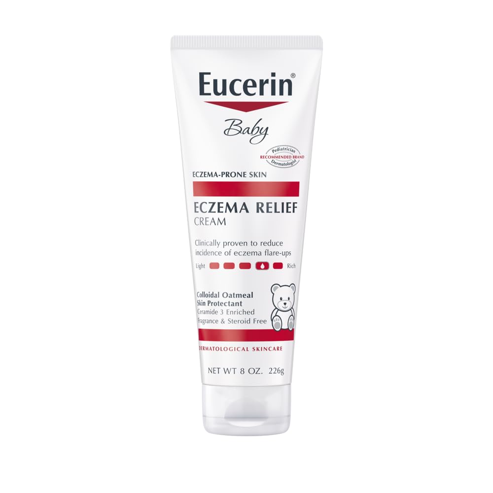 Eucerin Crema corporal para aliviar el eccema del bebé, sin fragancia, crema de eczema para bebés con avena coloidal, ceramida-3 y extracto de raíz de regaliz, tubo de 8 onzas