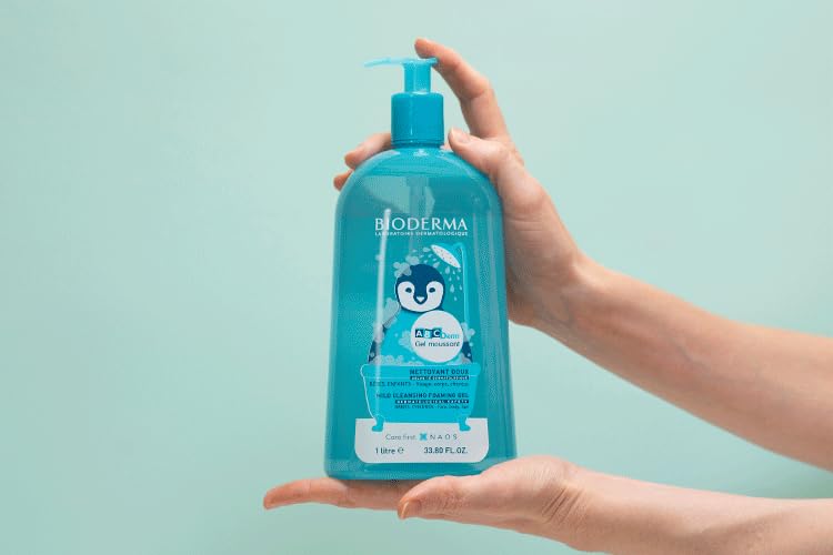 Bioderma ABCDerm Gel espumoso para la delicada piel de bebés y niños, azul, 33.8 onzas líquidas