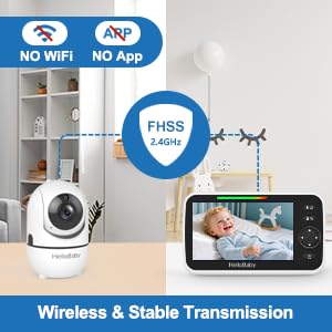 HelloBaby Monitor de bebé sin WiFi, pantalla de 5 pulgadas, batería de 30 horas, video de panorámica/inclinación/zoom mejorado con cámara y audio, visión nocturna, VOX, conversación bidireccional, 8