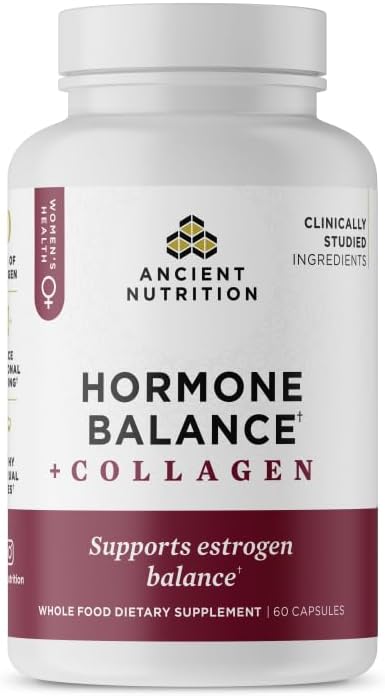 Ancient Nutrition Suplemento de equilibrio hormonal + colágeno, pép...