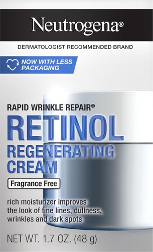 Neutrogena - Crema facial regeneradora de retinol y ácido hialurónico para reparación rápida de arrugas y crema hidratante para el cuello antiarrugas, con ácido hialurónico y retinol, 1.7 onzas