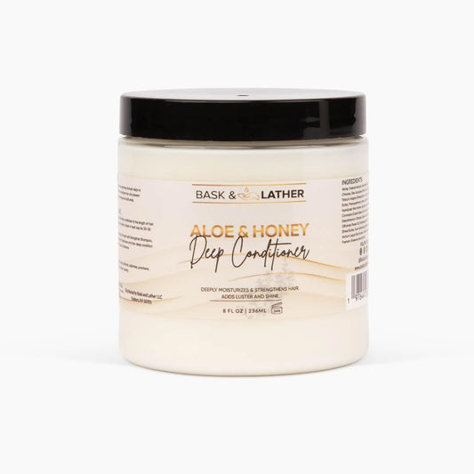 BASK & LATHER Acondicionador profundo de aloe y miel – Mascarilla hidratante para el cabello con aloe vera, miel y manteca de karité – Restaura la fuerza, reduce la rotura, para todo tipo de cabello y