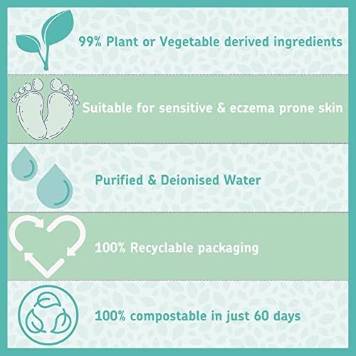 Kinder by Nature Toallitas para bebés a base de plantas, 100% biodegradables y compostables, 672 unidades (12 paquetes de 56), 99% ingredientes a base de plantas, toallitas sin plástico