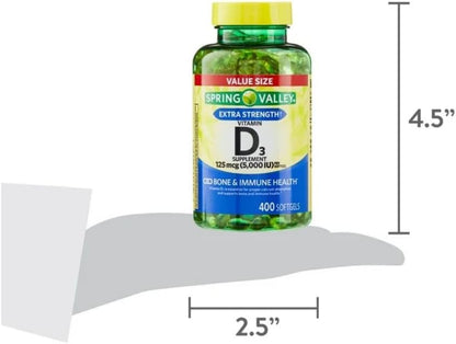 Cápsulas blandas de vitamina D3 Spring Valley, 125 mcg por cápsula,...
