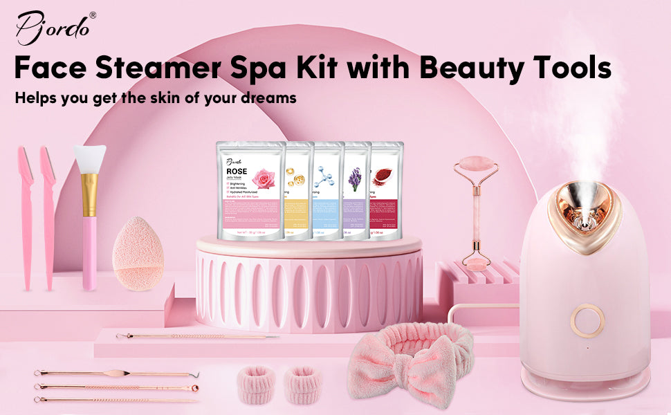 Kit de vapor facial con 17 herramientas para el cuidado de la piel, vaporizador facial nano iónico para limpieza profunda, desobstruye los poros, humidificador de vapor cálido para cara, sauna en casa, spa, regalos de cuidado personal para mujeres