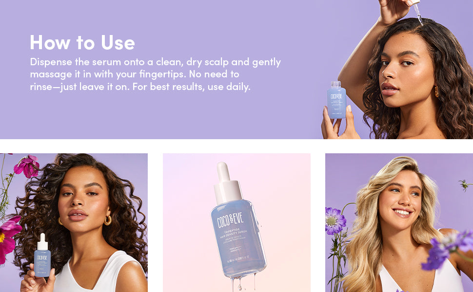 Coco & Eve Boost Therapy - Suero tripeptídico de densidad del cabello. Para cabello más grueso y lleno. Anti-pérdida de cabello y desprendimiento, tratamiento ligero para el cuero cabelludo con biotina y cafeína para volumen y restauración (2.03 onzas líq