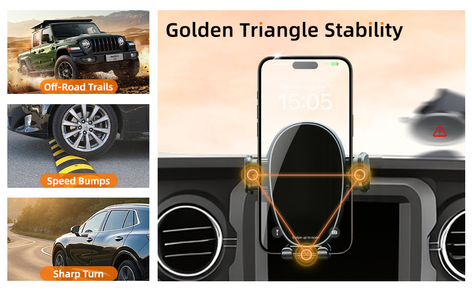 Soporte de teléfono para Jeep Wrangler / Gladiator 2018-2023, soporte de teléfono de automóvil para tablero de instrumentos - giratorio de 360° y ajustable - Soporte de teléfono celular manos libres