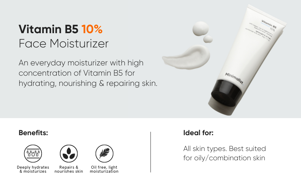 Minimalist Hidratante facial 10% de vitamina B5 para piel grasa y propensa al acné | Gel ligero de rápida absorción sin aceite | Para mujeres y hombres | 1.7 oz / 50 g