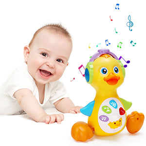 Tsomtto Juguete musical de pato para bebés, bailando y gateando, juguetes para bebés con luz, cumpleaños para niños y niñas, desarrollo de aprendizaje para bebés, juguetes para recién nacidos