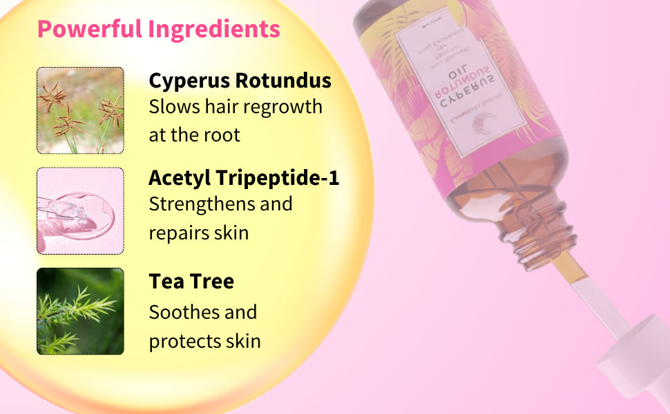 Aceite de Cyperus Rotundus Natural Caramela Beauty - 60ml de Aceite Natural de Cyperus Rotundus para Depilación, Hidratante y Calmante, Aceite de Cyperus para Reducir el Crecimiento del Vello Corporal