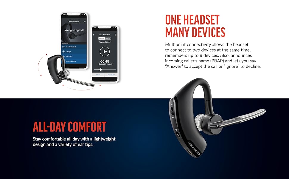 Poly Voyager Legend - Auriculares inalámbricos (Plantronics) – Bluetooth de un solo oído con micrófono de cancelación de ruido – Controles de voz – Botones de silencio y volumen – Diseño ergonómico