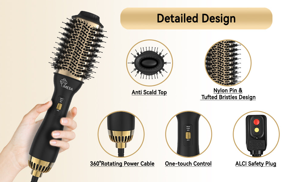 Secador de pelo 4 en 1, cepillo secador de pelo, cepillo de aire caliente de 1000 W, secador de pelo voluminizador de un solo paso y estilizador, temperatura de 3 velocidades, moldeador de aire