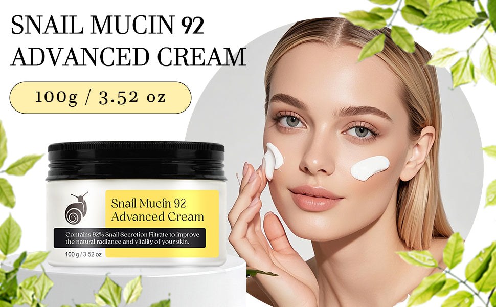 Snail Mucin - Crema de suero reparadora al 92 %, hidratante facial hidratante antiedad, reafirmante y reducción de arrugas, reparación diaria, crema facial de mucina de caracol para piel seca y sensible, todo tipo de piel, 3.53 oz/3.52 onzas