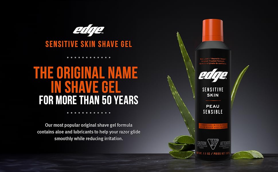 Edge Gel de Afeitar para Hombres, 9.5 oz, Paquete de 2 Gel de Afeitar para Hombres con Aloe, Crema de Afeitar para Hombres para Piel Sensible - Hidrata, Protege y Calma