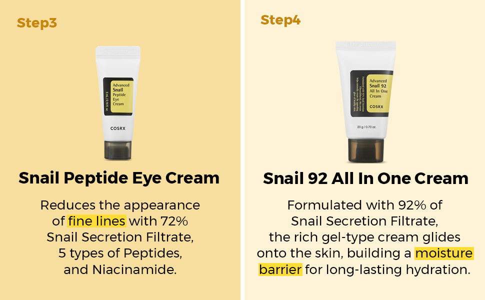 COSRX All About Snail Mucin - Juego de cuidado de la piel coreano, mini artículos esenciales de viaje, juego de regalo de tamaño de viaje con lavado facial de mucina de caracol, suero, crema hidratante y crema para ojos, kit rejuvenecedor