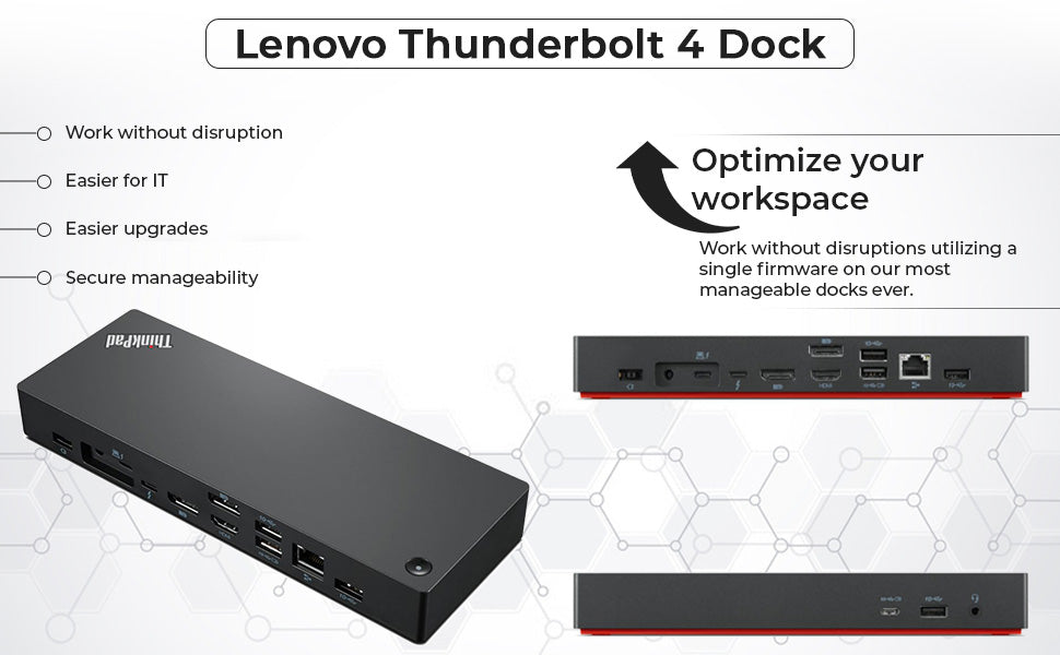 Paquete de estación de acoplamiento Lenovo 40B00300US USB C - 1 año de garantía, compatible con pantalla 4K, Thunderbolt 4 Dock con adaptador de 300 W, Anyhdd HDMI, DisplayPort, cables Thunderbolt y tela