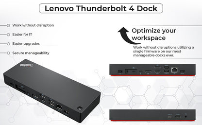 Paquete de estación de acoplamiento Lenovo 40B00300US USB C - 1 año de garantía, compatible con pantalla 4K, Thunderbolt 4 Dock con adaptador de 300 W, Anyhdd HDMI, DisplayPort, cables Thunderbolt y tela