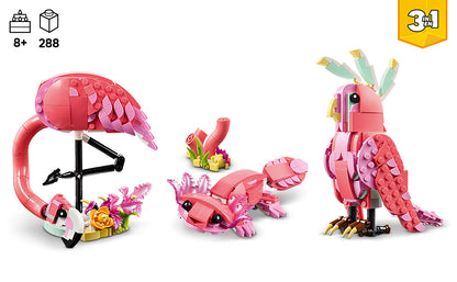 LEGO Creator 3 en 1 Animales Salvajes: Juguete de Construcción de Animales de Flamenco Rosa - Juego con 3 Opciones de Construcción, Flamenco Rosa, Cacatúa o Ajolote - Juguete Educativo para Niños
