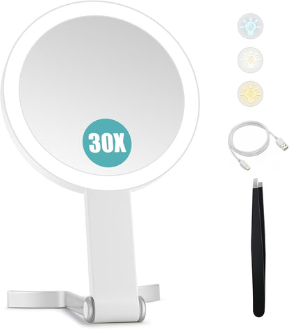 B Beauty Planet Espejo de viaje con aumento 30x\/1x con luz, recarg...