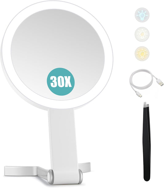B Beauty Planet Espejo de viaje con aumento 30x\/1x con luz, recarg...