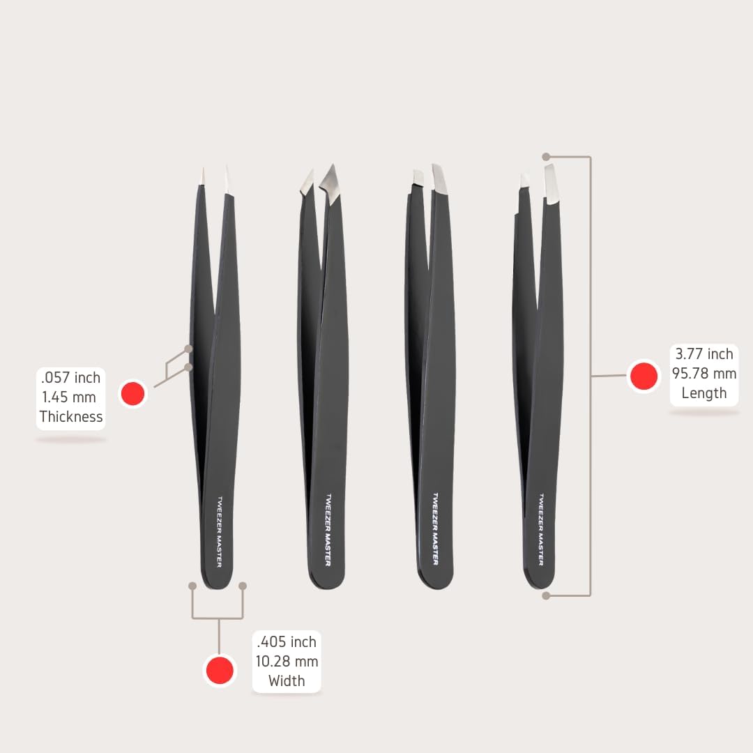 Tweezer Master Juego de pinzas profesionales [negro] - Puntas incli...