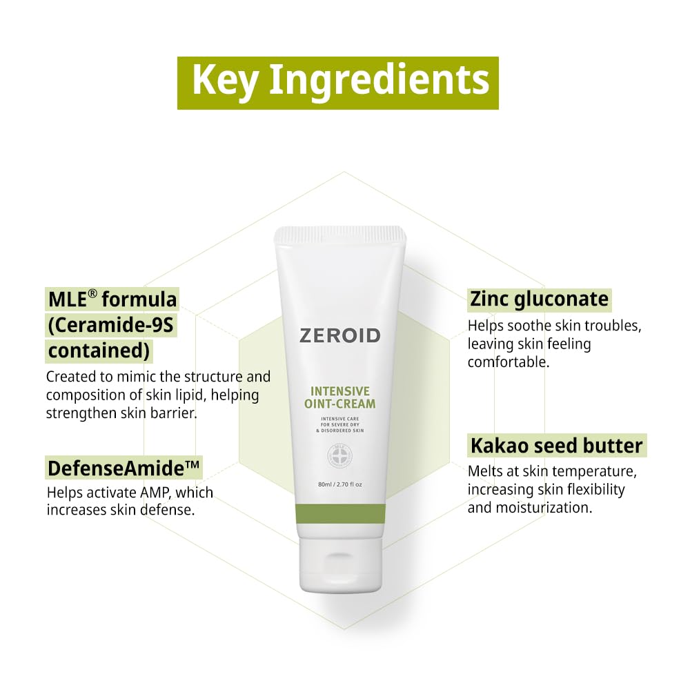 ZEROID | Crema intensiva de ungüento | Hidratante facial para pieles extremadamente secas | Crema facial para pieles sensibles y desordenadas | Cuidado intensivo de la piel | Loción facial para calmar e hidratar | 2.7 fl oz (2.7 fl oz)