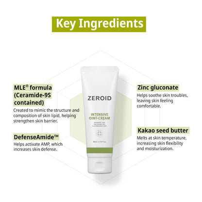 ZEROID | Crema intensiva de ungüento | Hidratante facial para pieles extremadamente secas | Crema facial para pieles sensibles y desordenadas | Cuidado intensivo de la piel | Loción facial para calmar e hidratar | 2.7 fl oz (2.7 fl oz)