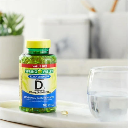 Cápsulas blandas de vitamina D3 Spring Valley, 125 mcg por cápsula,...