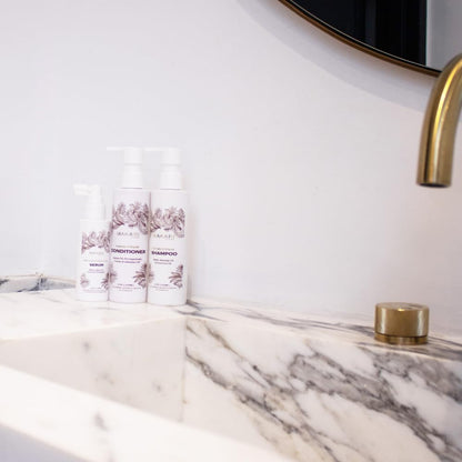 Makari Set de cuidado del cabello con champú, acondicionador, suero y cepillo | Biotina, aceite de ricino negro, jojoba y miel | Hidrata, fortalece y mejora el brillo | Sin sulfato, parabenos ni