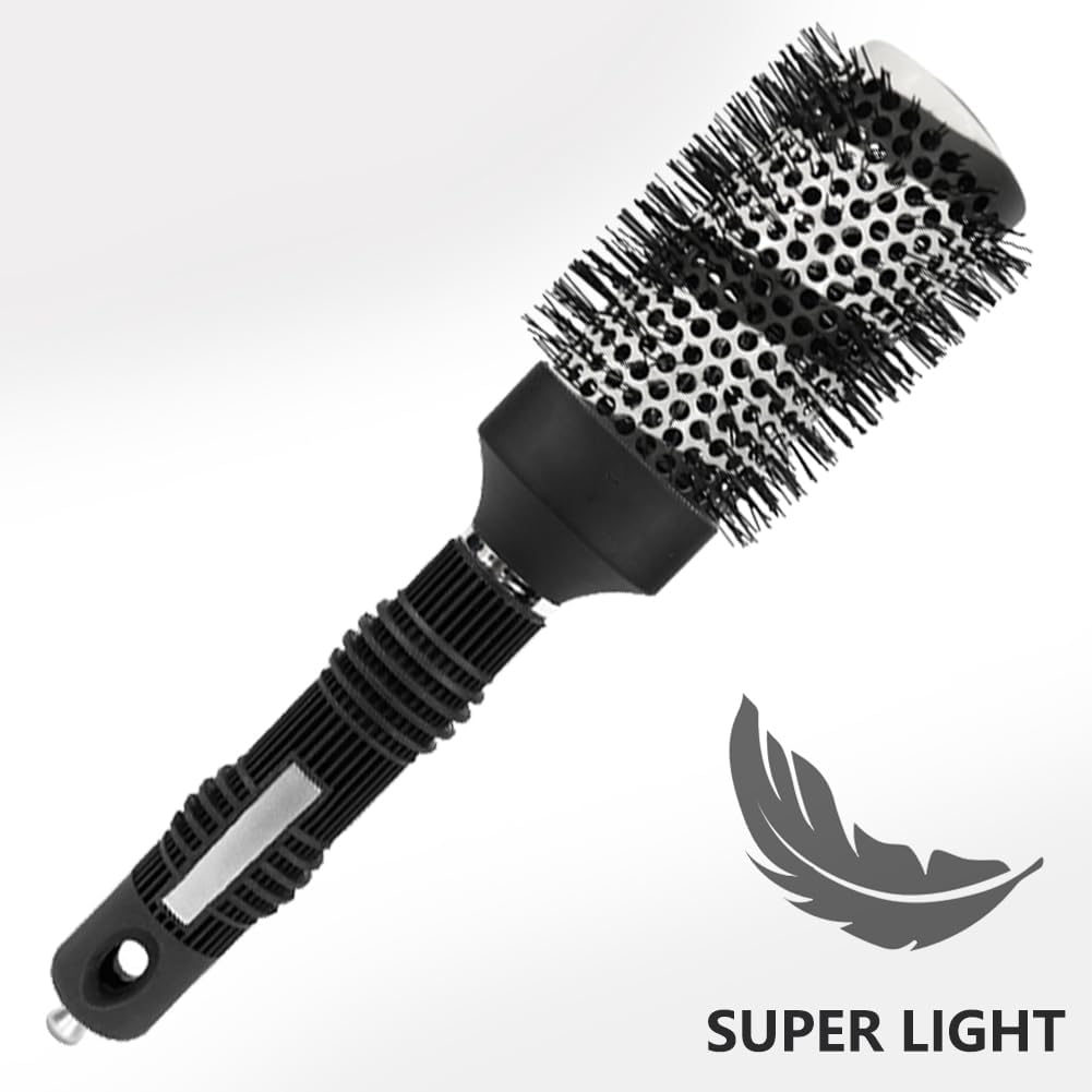 Cepillo redondo para secado con cerdas de jabalí, juego de cepillos térmicos de cerámica y tecnología iónica L+Samll redondo para niñas/mujeres, peluquería y peinado, ideal para rizar cabello corto y largo