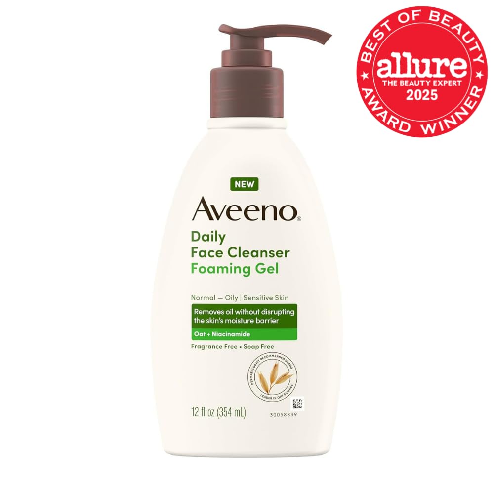 Aveeno Limpiador facial de gel espumoso diario, sin fragancia, 12 onzas líquidas