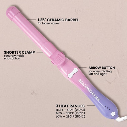 The Beachwaver Co. Beachwaver B1.25 Rizador giratorio - Rosa atardecer | Rizador de cerámica automático de 1.25 pulgadas | Apagado automático, apto para viajes, voltaje dual | Serie B (BW17SS)