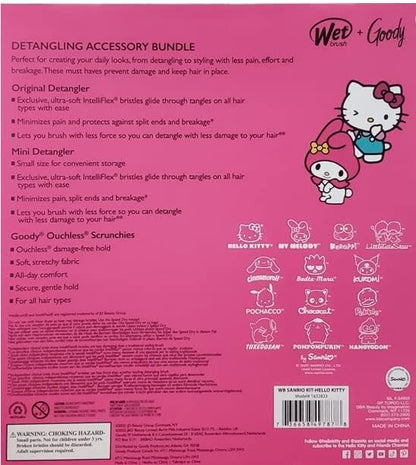 Wet Brush + Goody Paquete de Accesorios Desenredantes Hello Kitty y Amigos Juego de Coleteros Kit (1632833), 1.0 Onza
