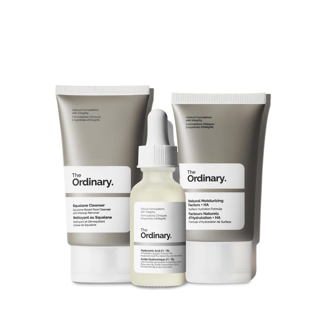 The Ordinary The Daily Set, rutina diaria de cuidado de la piel con limpiador de escualeno, ácido hialurónico 2% + B5 y factores hidratantes naturales + HA | Set de cuidado de la piel