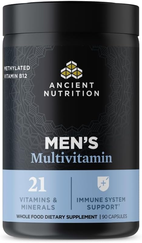 Ancient Nutrition Multivitamínico para hombres, vitamina D, C, E, B...