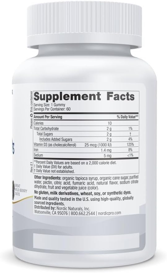 Nordic Naturals Gomitas Pro Vitamina D3, bayas silvestres, 60 gomit...