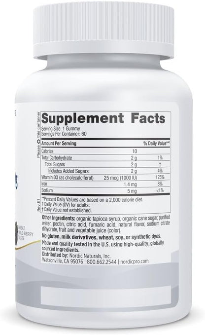Nordic Naturals Gomitas Pro Vitamina D3, bayas silvestres, 60 gomit...