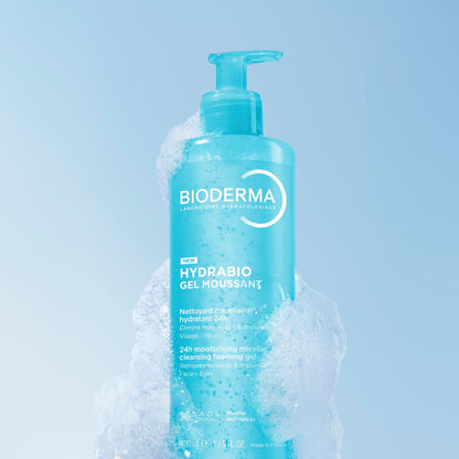 Bioderma - Hydrabio - Gel espumoso - Limpieza 3 en 1, desmaquillante e hidratante - Limpiador facial para pieles deshidratadas, 13.5 Fl.Oz