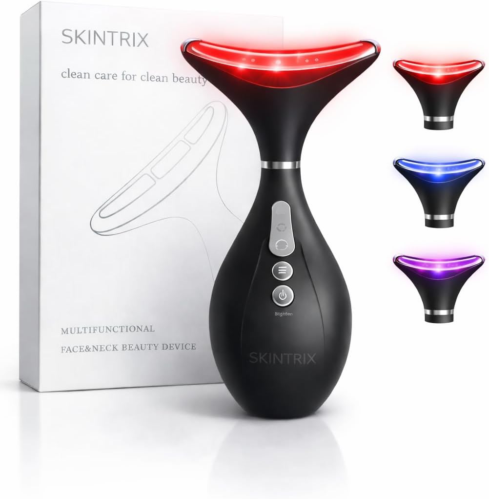 SKINTRIX Masajeador facial y cuello LED 3 en 1, dispositivo de bell...