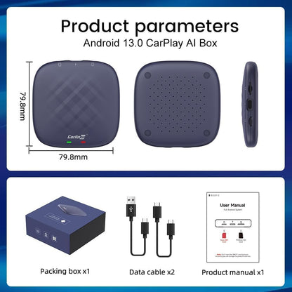 CarlinKit 8+128G - Adaptador inalámbrico CarPlay y Android Auto, CarPlay Ai Box para coche con cable CarPlay, 8 núcleos, GPS incorporado, ultra delgado, sistema Android 13.0, Bluetooth dual, tarjeta